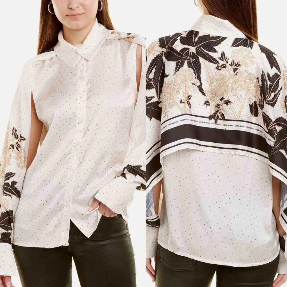 Sabina Musayev Arian Cape Top Cream Polka‎ Dot Black Size US XS